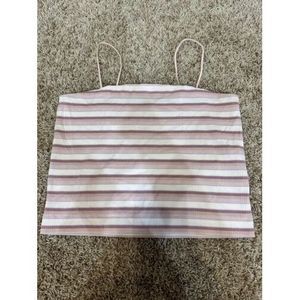 American‎ Eagle Women Junior Pink Striped Ribbed Tank Crop Top Size Large